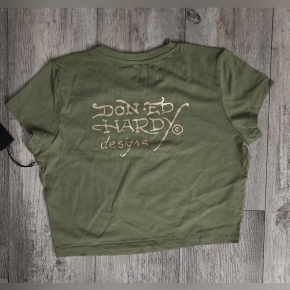 Ed Hardy Olive Green Graphic Crop Top - Picture 5 of 5